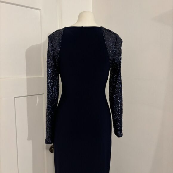 Lauren Ralph Lauren size 2 Formal Sequin Sleeve Detail Navy Blue Long Gown Dress - Picture 5 of 8